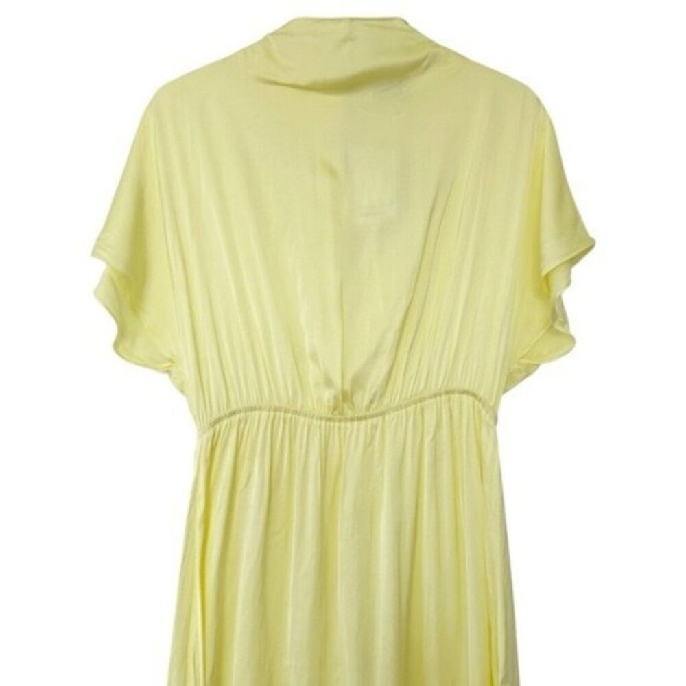 NWT & Other Stories Butter Yellow Asymmetric High Neck Satin Midi Dress Size 10 - Picture 3 of 10